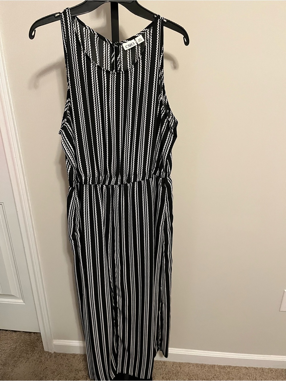 Cato Black & White Vertical Stripe Sleeveless Dress with short skirt underneath